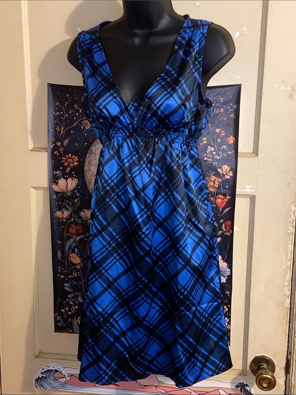 DELIAS BLUE & BLACK PLAID DRESS Mini Sleeveless Summer